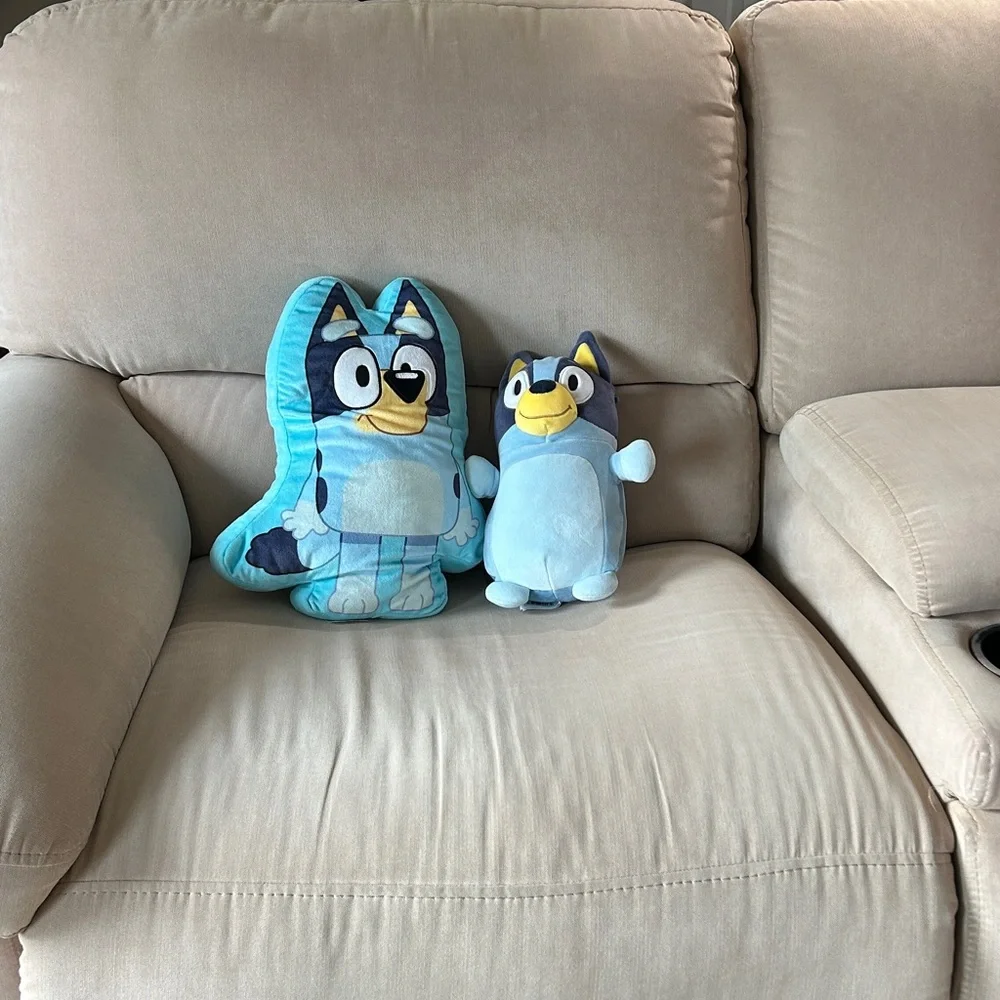 2-Piece Set Bluey Pillow and Plush Bundle -soft Kids toys. Blue and White.